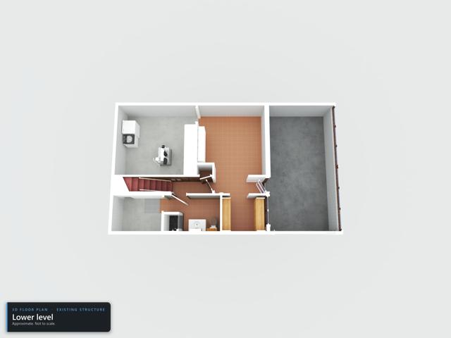 3D floor plan, lower level (existing structure)