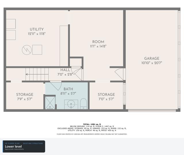 2D floor plan, lower level (existing structure)