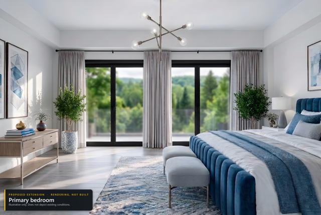 Proposed extension: Primary bedroom. Rendering, not built. Illustrative only.