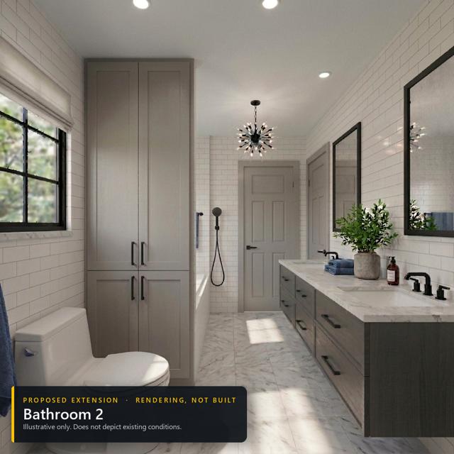 Proposed extension: Bathroom 2. Rendering, not built. Illustrative only.