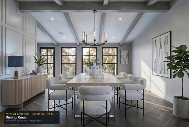 Proposed extension: Dining room (view 2). Rendering, not built. Illustrative only.