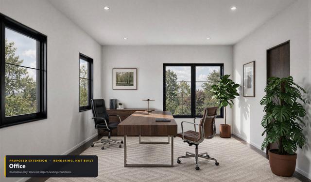 Proposed extension: Office. Rendering, not built. Illustrative only.